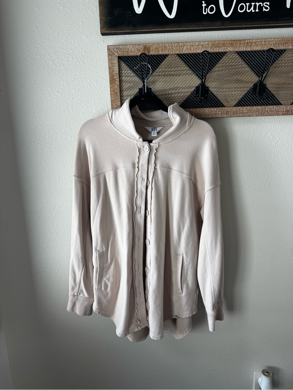 JoyLab Cream Button-Up Ribbed Collar Top